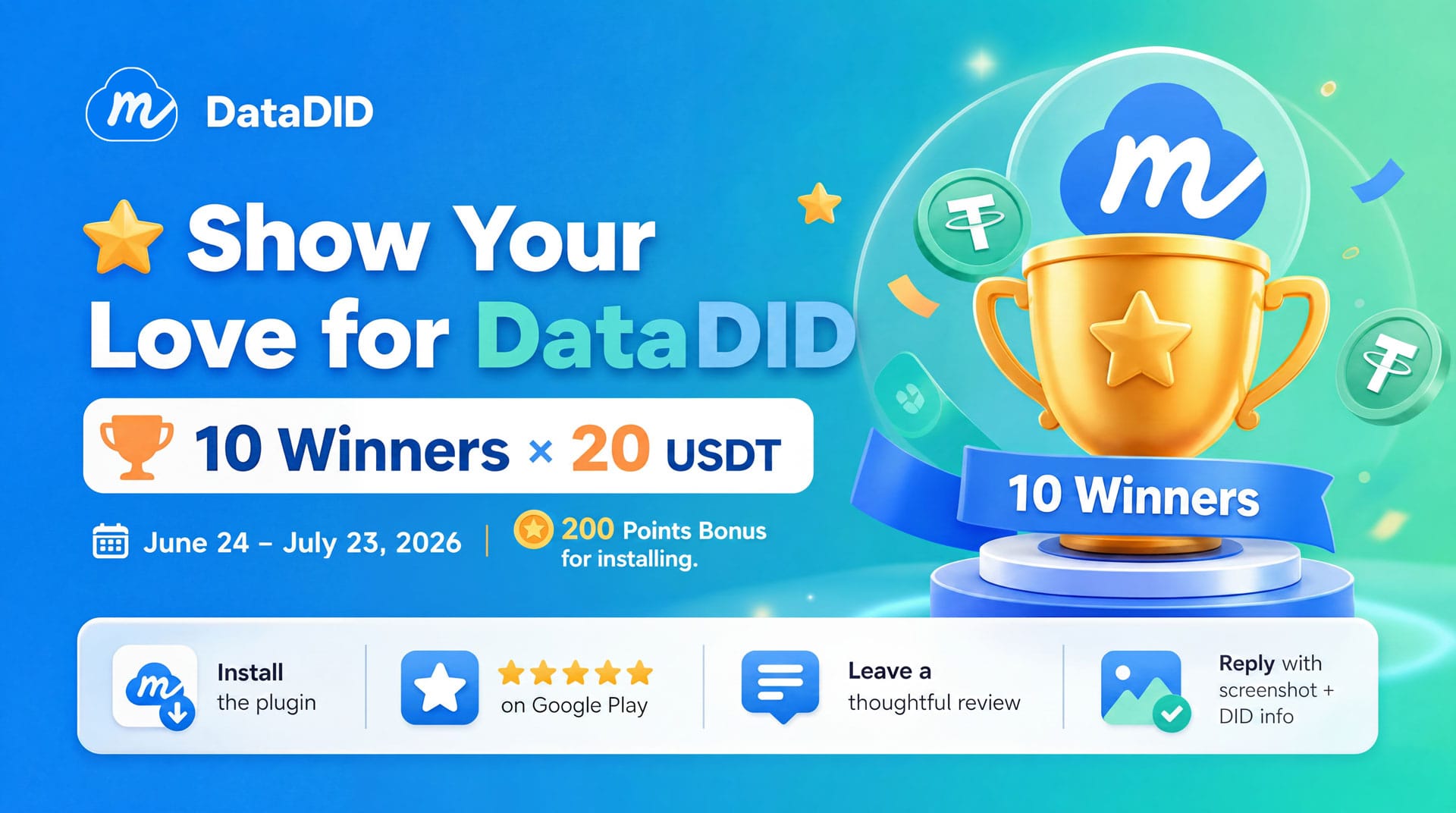 DataDID Summer Appreciation Event: Write a Review to Win 20 USDT, Log In to Claim 200 Points
